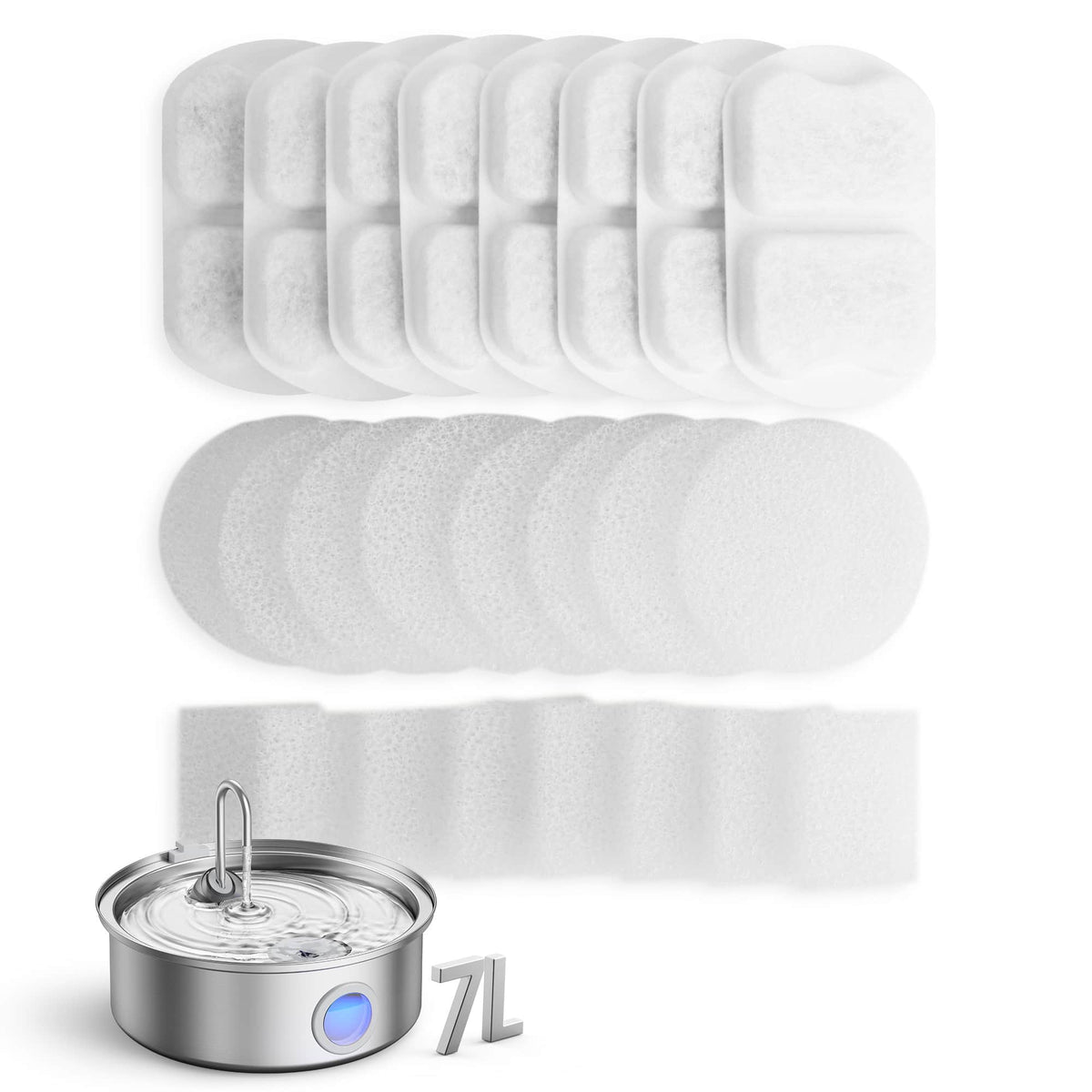Oneisall - 7L Automatic Dog Water Fountain Replacement Filter 8pcs - White