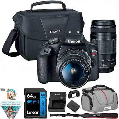 Canon - EOS Rebel T7 DSLR Camera + EF18-55mm + EF 75-300mm Lens Kit + Accessories Bundle