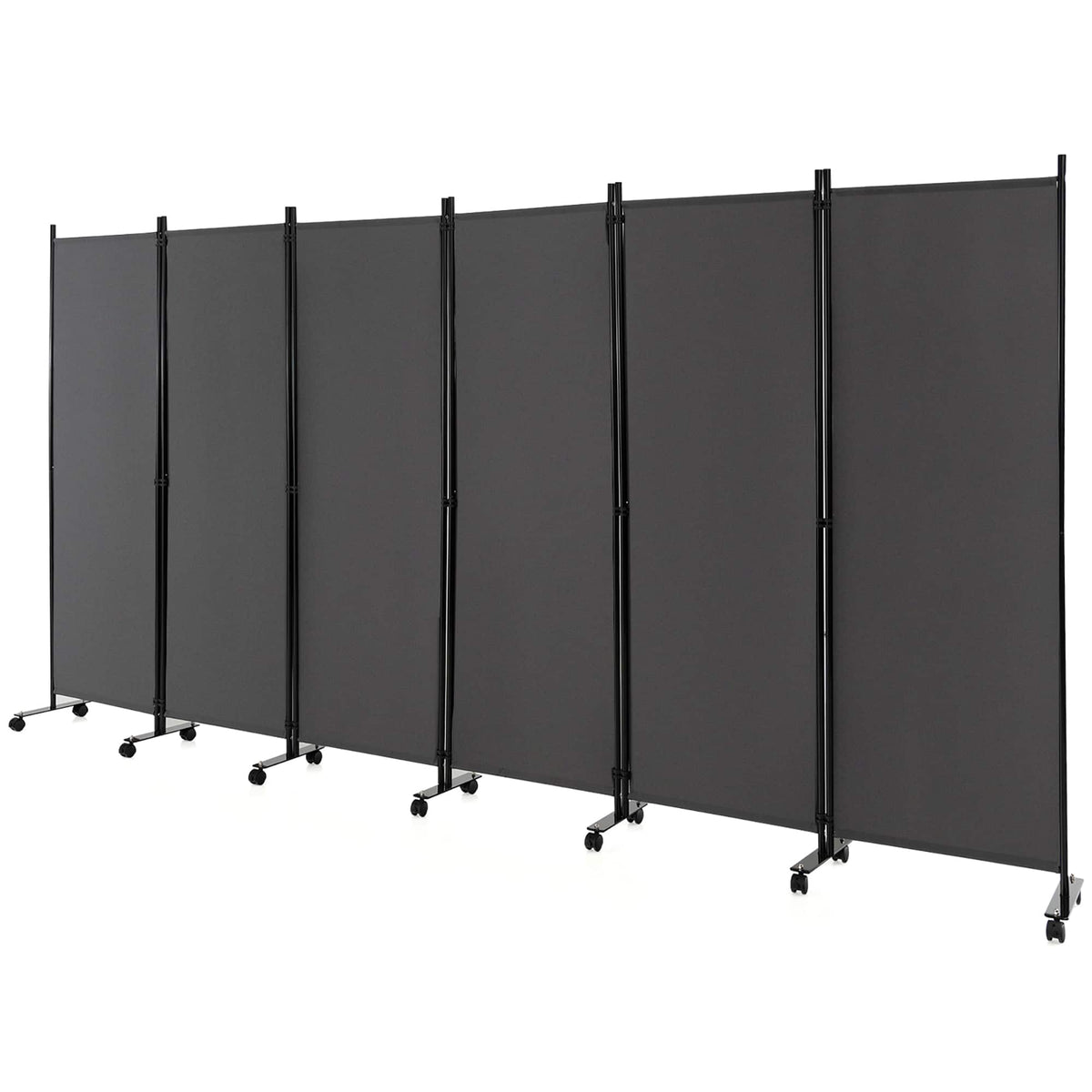 Costway - 6-Panel Folding Room Divider 6FT Rolling Privacy Screen with Lockable Wheels - Gray