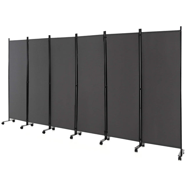 Front. Costway - Costway 6-Panel Folding Room Divider 6FT Rolling Privacy Screen with Lockable Wheels - Gray.