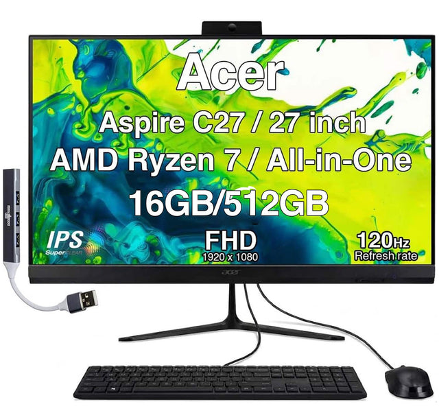 Acer Aspire C27 / 27 inch AMD Ryzen 7 / All-in-One 16GB/512GB IPS FHD 120Hz SuperCLEAR Refresh rate 1920 x 1080