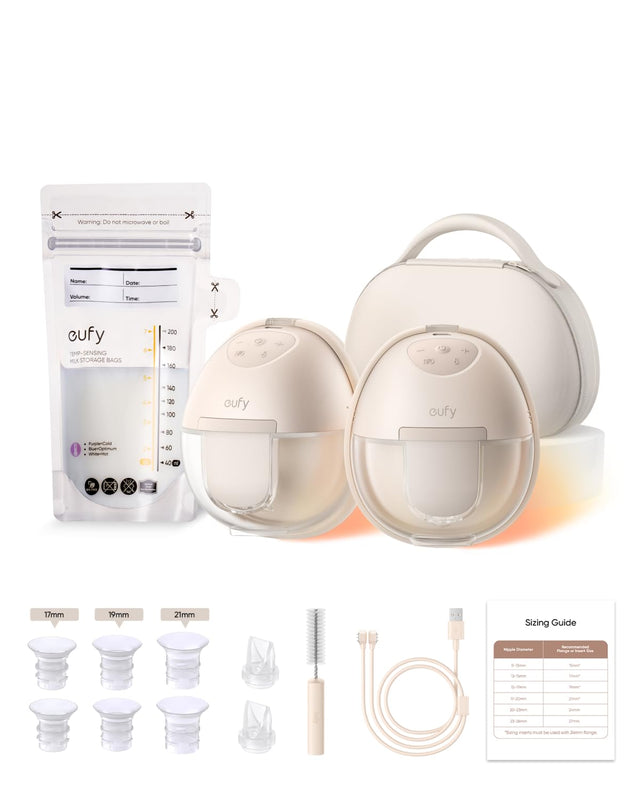 Warning: Do not microwave or boil

Name:  
Date:  
Volume:  
Time:  

eufy  
TEMP-SENSING  
MLX STORAGE BAGS  

PurpleCold  
WinterHot  

Sizing Guide  
17mm  
19mm  
21mm  

Nipple Diameter  
Recommended Flange insert size  
15-18mm  
18mm  
18-21mm  
21mm  
21-23mm  
24mm  
23-25mm  
26mm  

*Flange inserts must be used with 26mm flange