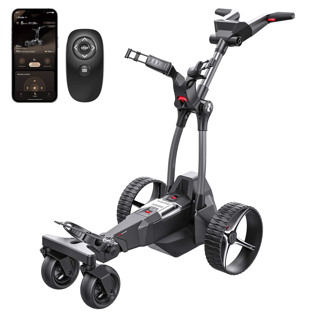 NAVEE - Birdie 3 Electric Golf Push Cart, 36 Hole Max Range, Dual Motor Assist, 9 Speeds, Remote Control, Foldable - Black