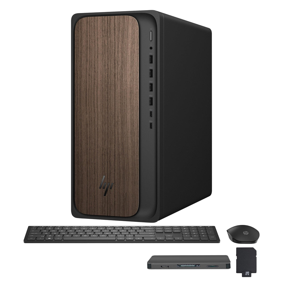 HP - Upgraded - OmniDesk Desktop Copilot+ PC,Intel Ultra 7 265,32GB DDR5,1TB SSD+1TB Dock,Keyboard&Mouse,Wi-Fi 6,Win 11 Pro - Dark Wood