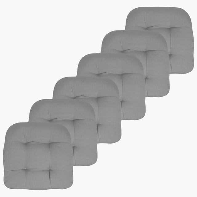 Front. Sweet Home Collection - Patio Cushions Indoor/Outdoor Chair Pads Tufted 19" x 19", 6-Pack - Silver.