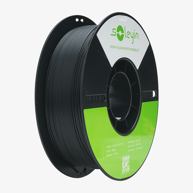 soleyin  
SHOW YOUR INFINITE POSSIBILITY  

Product: Soleyin Ultra PLA  
Net Weight: 220g  
Print Temp: 190-220°C  
Colour: Black  
Diameter: 1.75mm  
Print Speed: 30-60mm/s