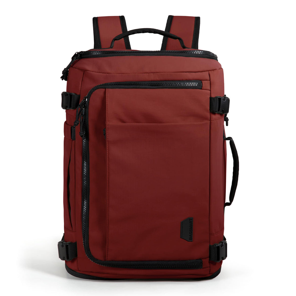 Bagsmart - Blast 38L Expandable Travel Backpack, Flight Approved Carry On Laptop Backpack with USB Port for Men Women - Brick Red