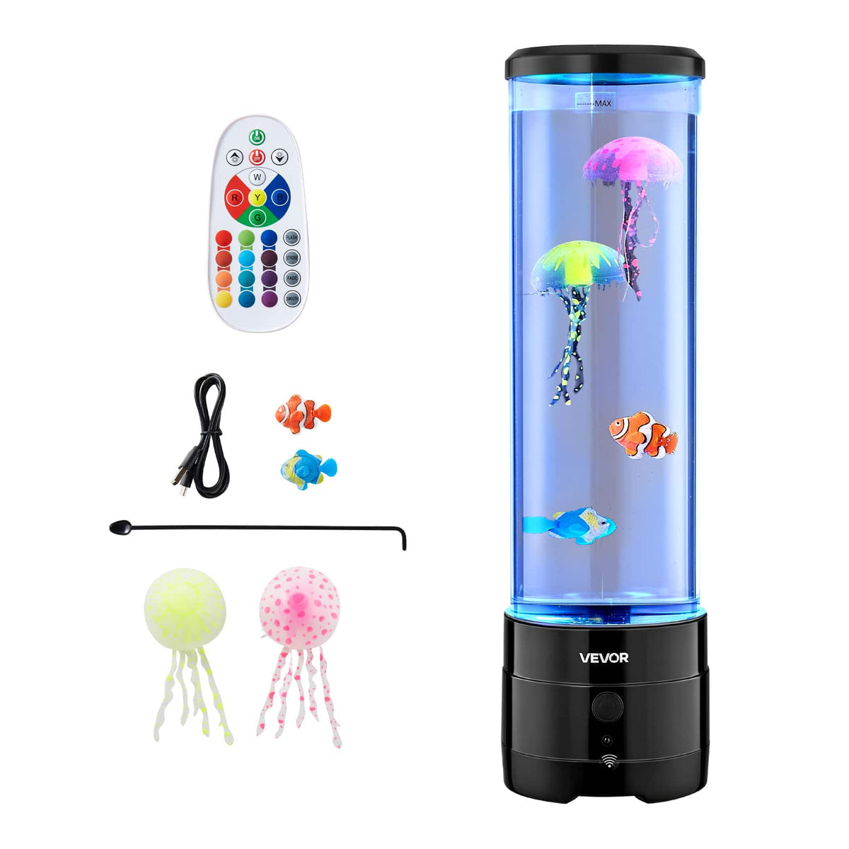 VEVOR - Sensory Bubble Tube Lamp, 16 Color Changing Light Effects, Water Fish Lamp with Built-in Bluetooth Speaker - Black