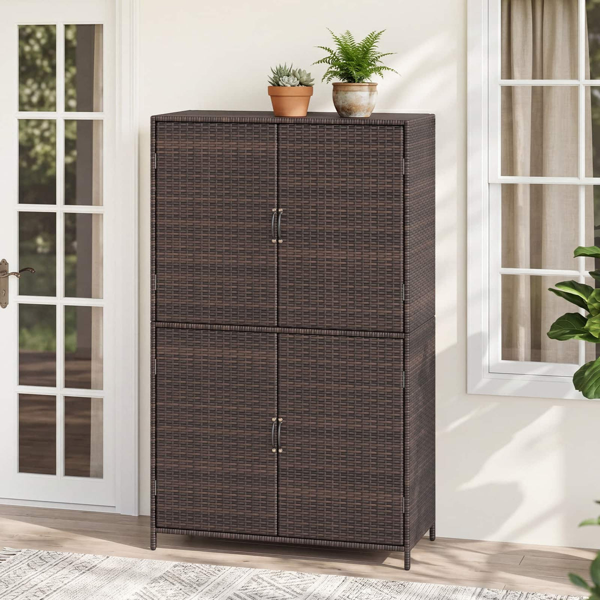 Costway - Outdoor Storage Cabinet with Adjustable Shelves & Anti-Toppling Device for Garden - Brown