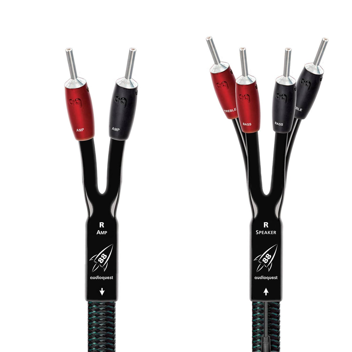 AudioQuest - Rocket 88 Single BiWire 11' Analog Speaker Cable w/ SureGrip 500 Connectors with Banana to Banana Connectors - Green on Black