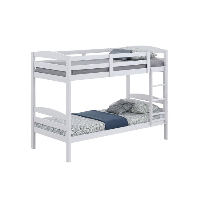 Front. Vaczon - Twin-Over-Twin Wooden Bunk Bed with Guardrails and Ladder, Solid Hardwood for Kids, Teens - White.