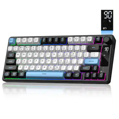 Womier - DK75 75% Wireless Gaming Membrane Keyboard, RGB Backlit Creamy Keyboard with Media Knob