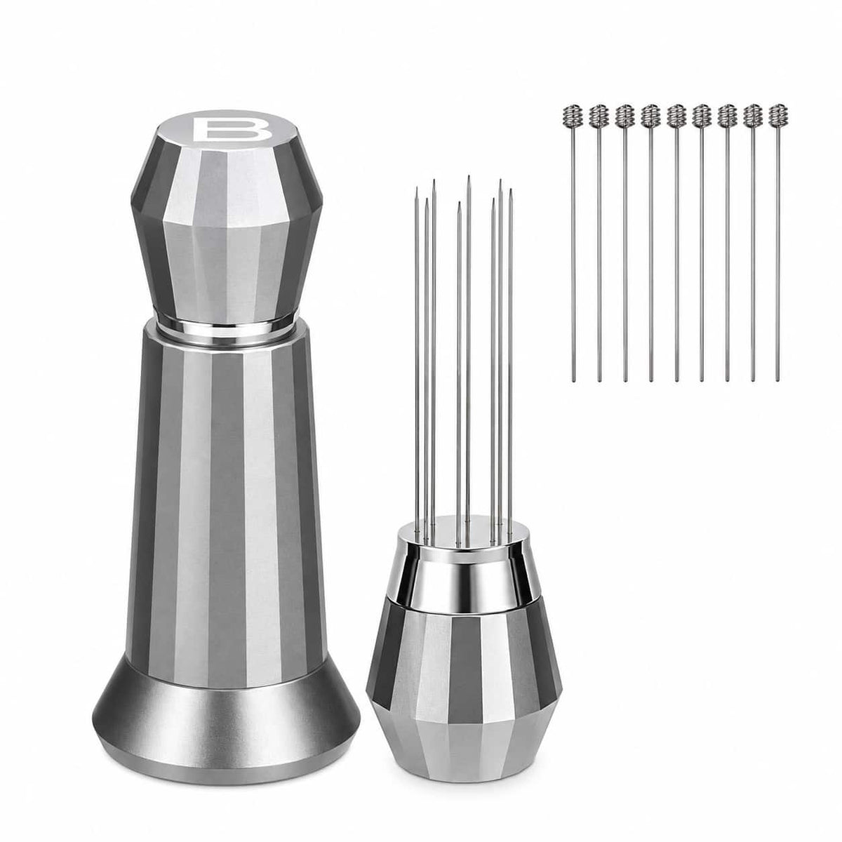 Casabrews - WDT Espresso Distribution Tool with Stainless Steel Stand, 8 Precision Needles and Replacement Needles for Portafilter - Silver