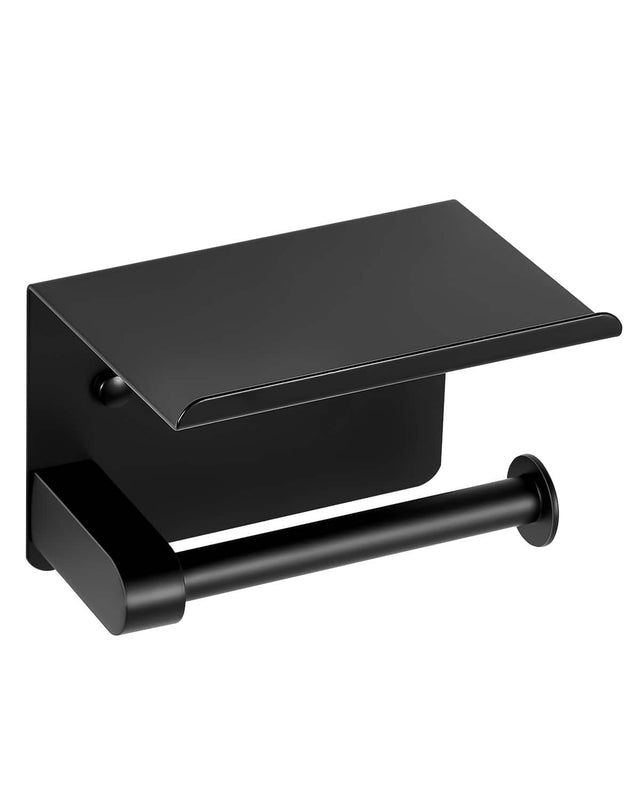 Front. VEVOR - Toilet Paper Holder with Shelf, Fits Mega Rolls Size, Stainless Steel Rustproof Material, Wall Mounted - Matte Black.