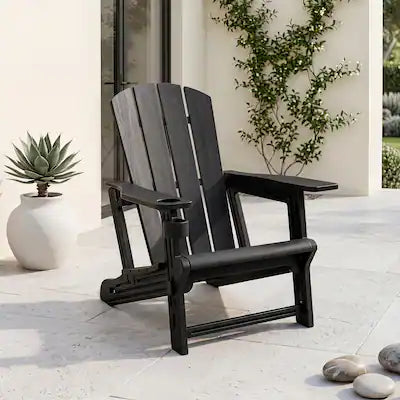 Costway - 1 PCS HDPE Adirondack Chairs with Realistic Wood Grain, Extended Backrest for Backyard