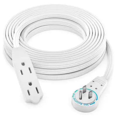 Maximm - 30 Ft 360° Rotating Flat Plug Extension Cord / Wire, 16 AWG Multi 3 Outlet, 3 Prong Grounded Wire - UL Certified