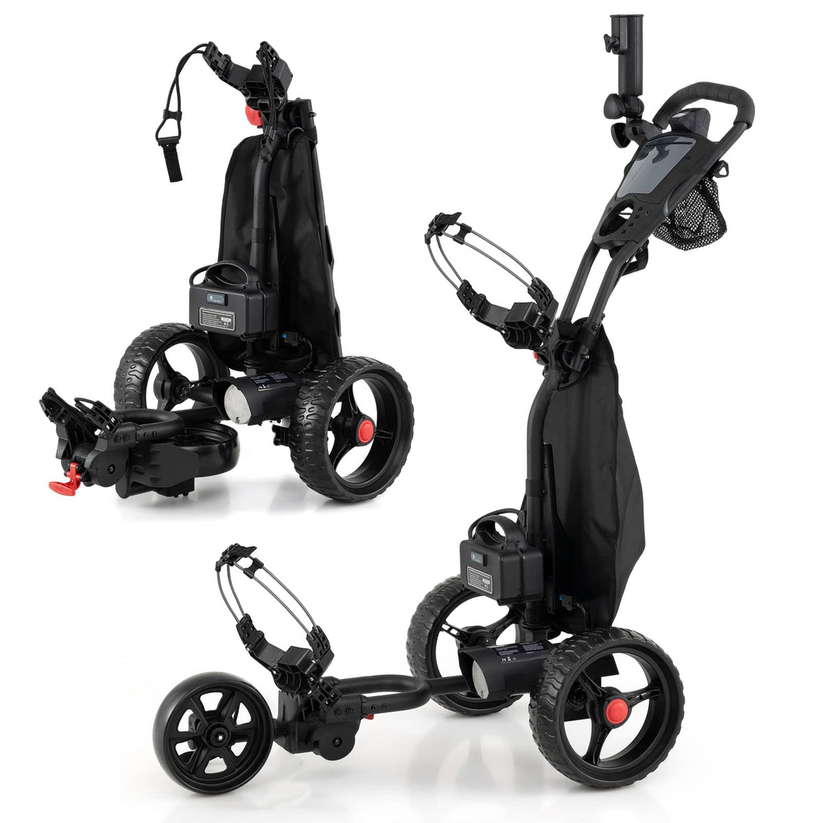Gymax - Electric Golf Push Cart w/Adjustable Handle & 9 Speed Settings Umbrella Holder - Black