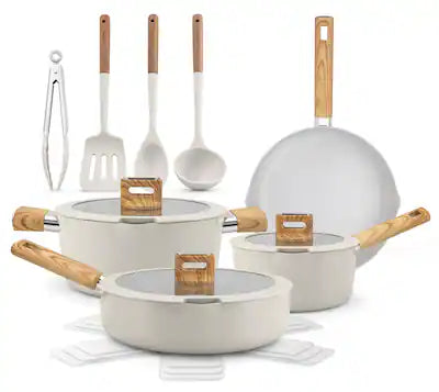 NutriChef - 14-Piece Pots and Pans Set Ceramic Cookware Set w/Ladle, Tongs, Spatula