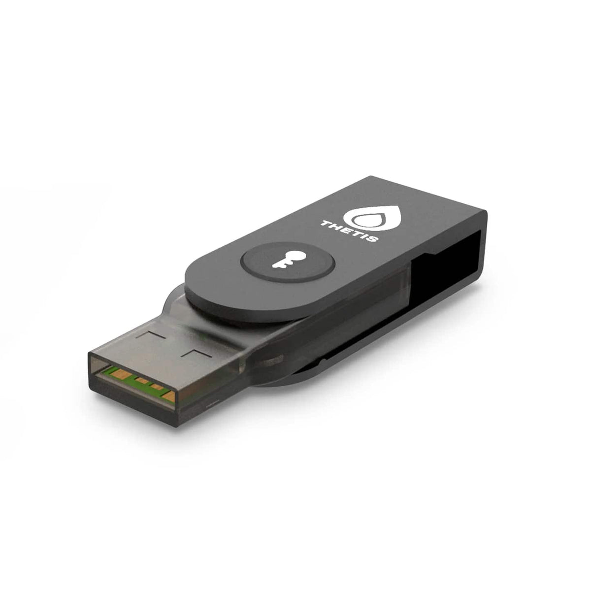 THETIS - Pro-A FIDO2 Security Key – Passwordless MFA, USB-A/NFC, 360° Rotating Metal Cover - Black