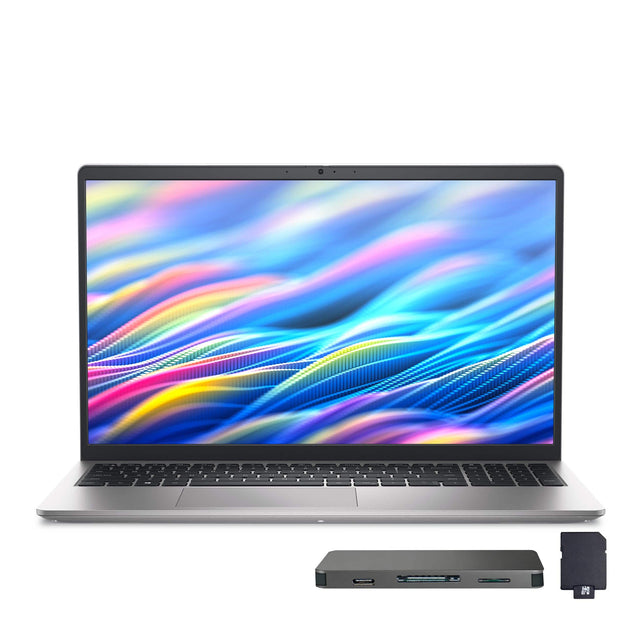 Front. Dell - Dell 15.6" FHD Laptop,Intel i7-1355U,32GB RAM,1TB SSD+160GB Dock Set,Intel UHD GPU,Backlit,Win 11 Pro,Silver - Silver.