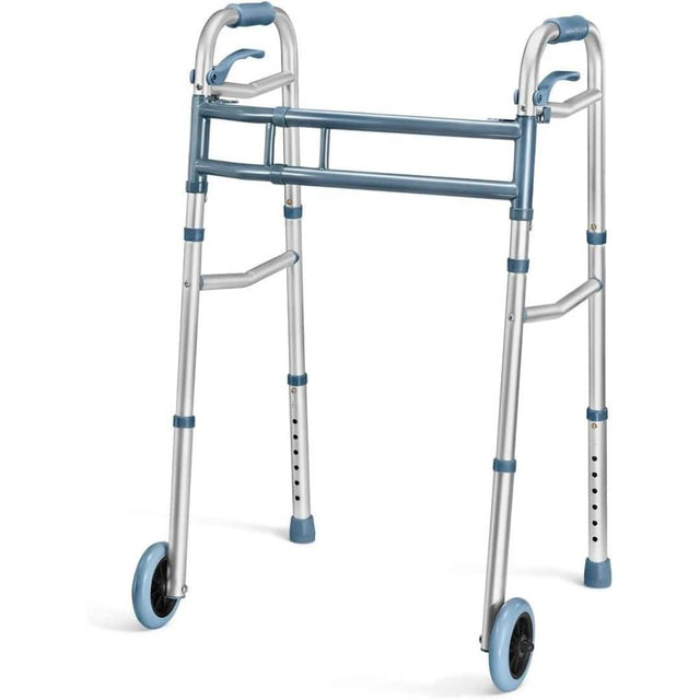 Front. Medical King - Aluminum Lightweight Walker with Wheels – Adjustable Folding Walker with Arm Support for Seniors, 2-Wheel Design - Grey.