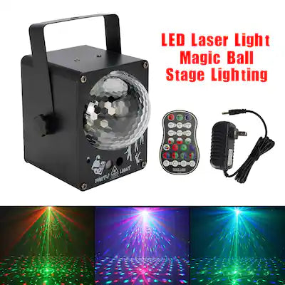 Topteng - RGB Magic Ball Stage Light with Laser-60 Dynamic Patterns, Remote&Sound Control, 130mW Red/Green Beam, Aluminum Housing​