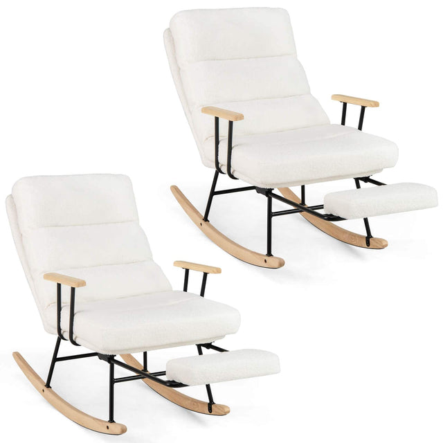 Front. Costway - Costway 2 PCS Nursery Rocking Chair with 5-level Adjustable Backrest & Retractable Footrest - White.