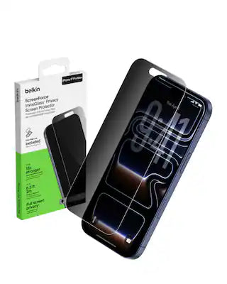 Belkin - ScreenForce InvisiGlass Privacy Screen Protector for iPhone 17 Pro Max, Scratch-Resistant w/ Easy Align Tray