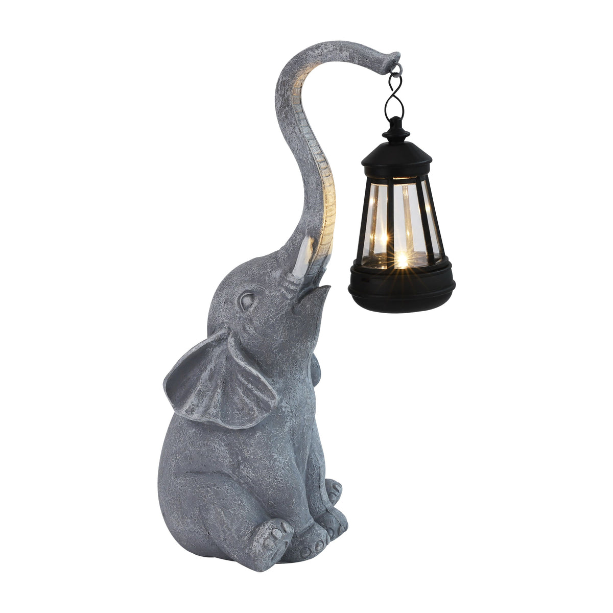Techko - Sunny the Elephant Outdoor Solar Garden Statue with Integrated LED Lantern