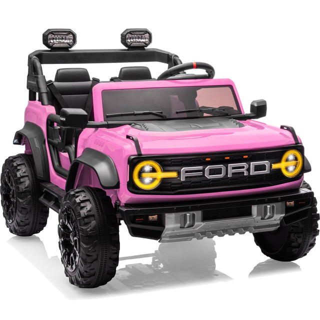 Front. FIRST RIDE ON - 24V Ride on Toys for Big Kids Licensed Ford Bronco Raptor 2 Seater Ride on Cars with Remote Control Led Lights Bluetooth - Pink.