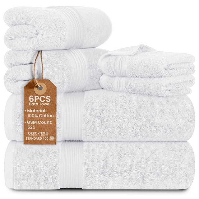 6PCS Bath Towel  
Material: 100% Cotton  
GSM Count: 525  
OEKO-TEX® STANDARD 100