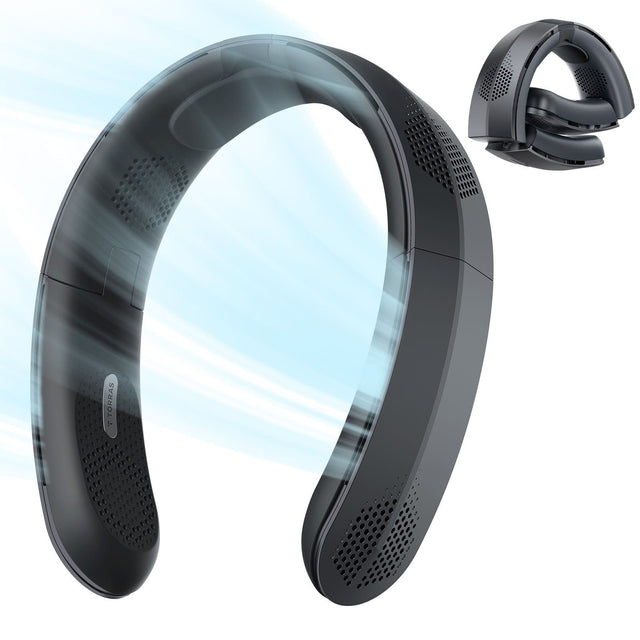 Front. TORRAS - COOLiTE Portable Foldable Neck Fan - Space Black.