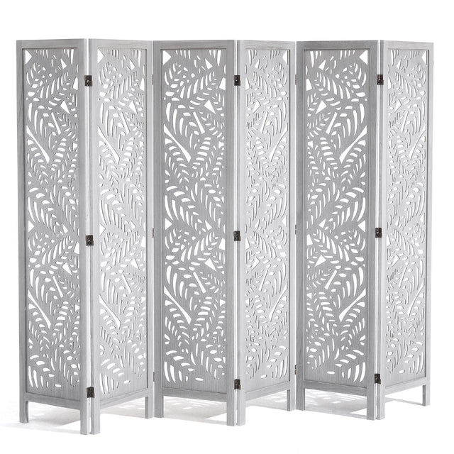 Front. VEVOR - Wood Room Divider, 6 Panel Wood Folding Privacy Screen, 66.9 Inches Tall Indoor Carved Partition Divider - White.