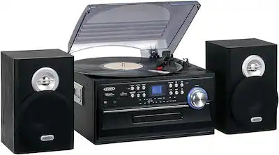 Jensen - JTA-475B 3-Speed Stereo Turntable with CD System, Cassette, and AM/FM Stereo Radio