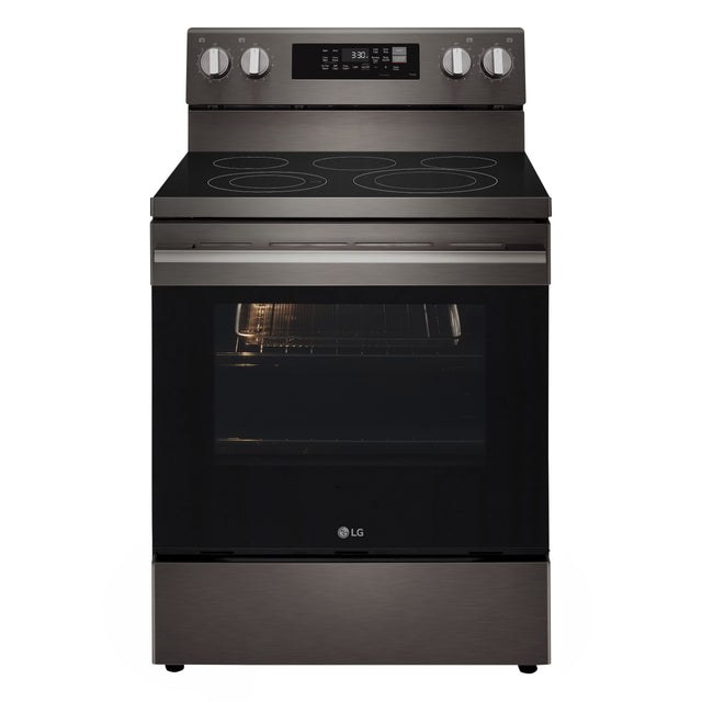 Front. LG - 30-in Wide 6.3 Cu. Ft. Freestanding Electric True Convection Smart Range with 5 Elements, Air Fry and Premium Handle - PrintProof Black Stainless Steel.