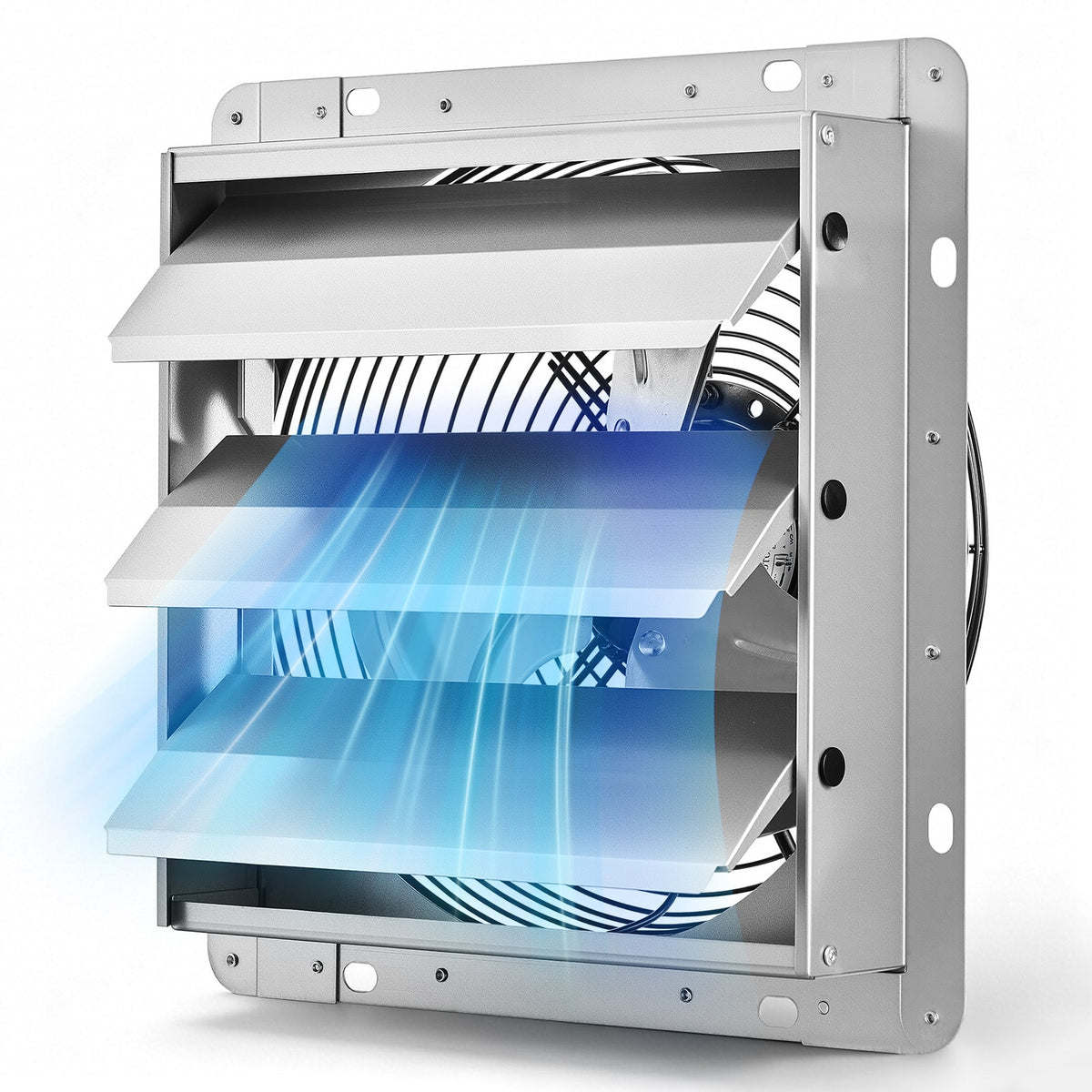 VEVOR - 10 Inch Shutter Exhaust Fan Wall Mounted 874 CFM Automatic Louvers, Sturdy Steel Housing, Low Noise, AC Motor - Silver