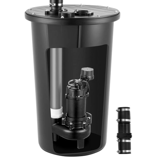 Front. VEVOR - Sewage Pump System, 1/2 HP, 4800 GPH Cast Iron Sewage Pump with Basin Kit, 120 Volt Automatic Outdoor Water - Black.