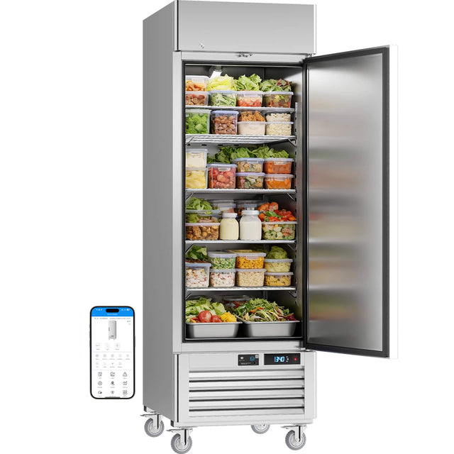 Front. Veecool - VEECOOL 27" 23 cu.ft. WiFi Enabled Solid Door Commercial Reach-in Refrigerator in Stainless Steel with Right-Hinged - Stainless Steel.
