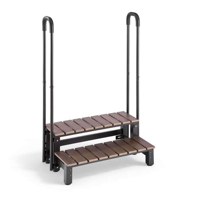 Front. VEVOR - Hot Tub Steps with Handrail 2-Step Spa Outdoor Stairs 550lbs Capacity, 32.3in Wide Step, Steel & Plastic, Easy Assembly - Brown;Black.