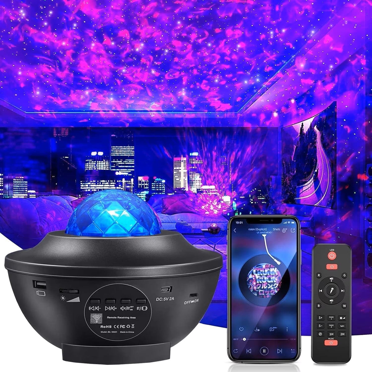 COWIN - Galaxy Projector Star Night Lights for Kids Room Bluetooth Speaker and Remote Room Decor - Black