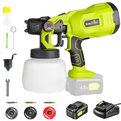 SnapFresh - 20V Cordless Electric Paint Sprayer Kit with 4.0Ah Battery, Fast Charger & 3 Nozzles