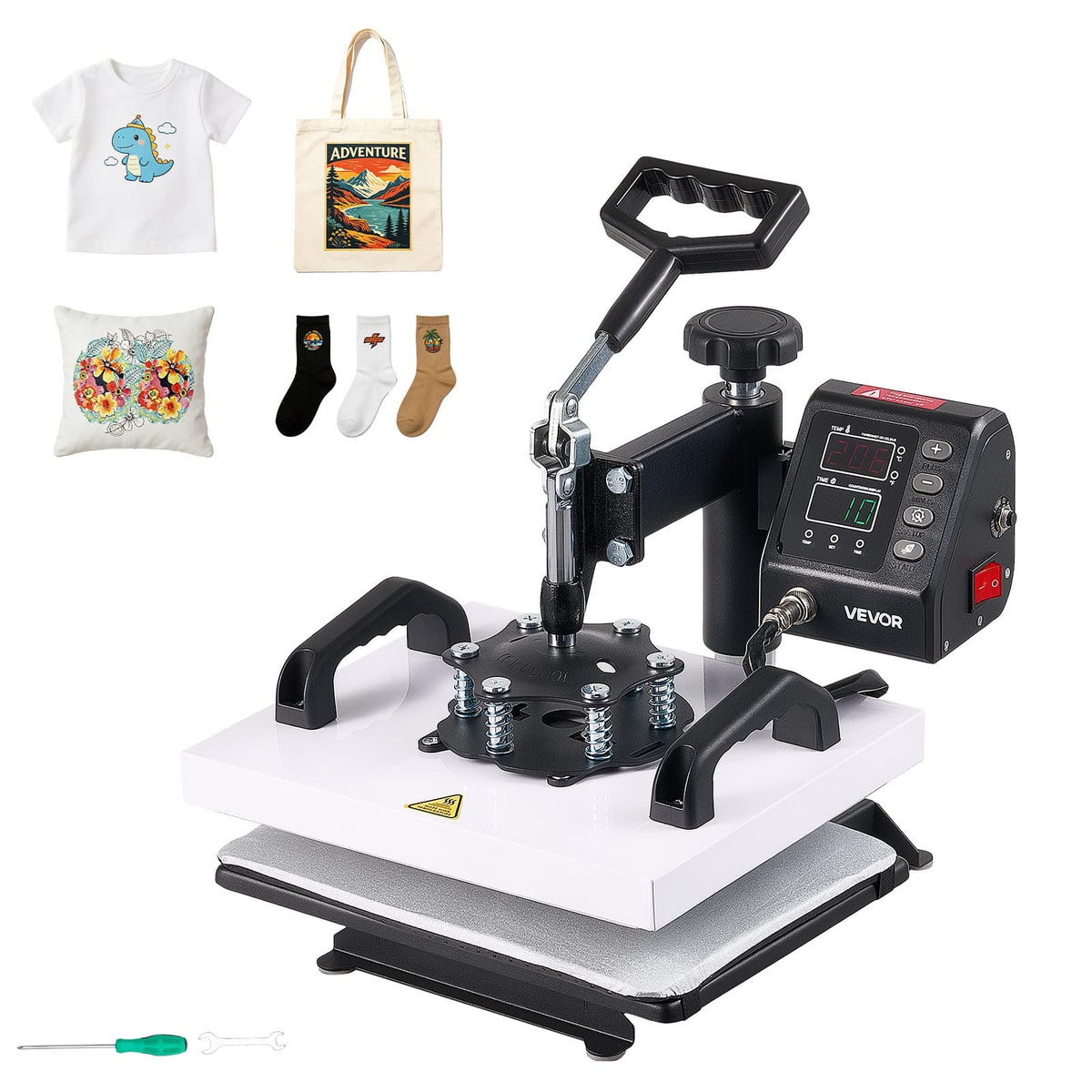 VEVOR - Heat Press Machine 12 x 10 in Sublimation Press Machine Swing Away, Heat Up Fast and Even, Digital Precise Time - Black and White
