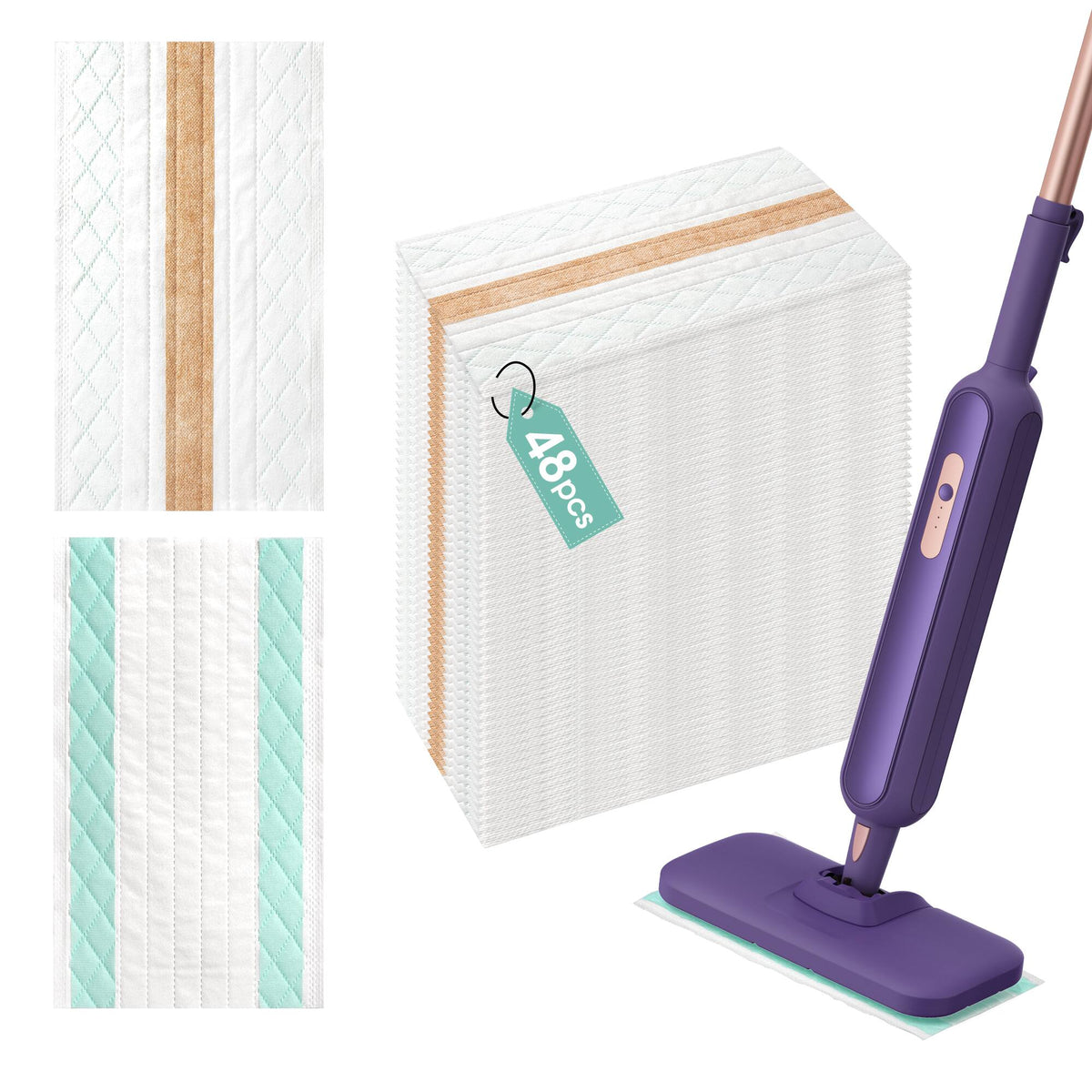Newbealer - 48 PCS Disposable Mop Pads for Steam Mop, Floor Cleaning Pads, Mopping Cloth Refills for Multi-Surface Cleaning - White