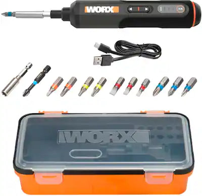 WORX - 4V 3-Speed Compact Screwdriver with 12 Accessory Bits, Dual LED Lights, and 3 Gear Torque