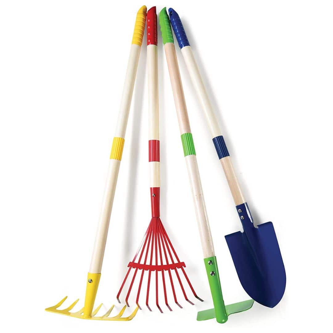 Play22 - Kids Garden Tool Set Toy 4-Piece - Includes Shovel, Rake, Hoe, Leaf Rake Wooden Gardening Tools
