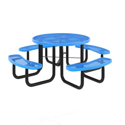 Flash Furniture - Creekside 46" Round Outdoor Picnic Table with Commercial Heavy Gauge Expanded Metal Mesh Seats and Top with Umbrella Hol