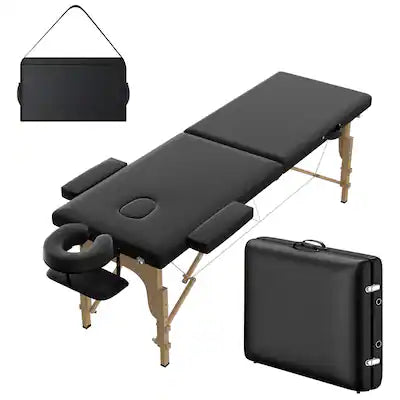 Winado - Portable Foldable Massage Table, 2-Fold Professional Massage Bed w/ Wooden Legs, Adjustable Height, Headrest, Carry Case