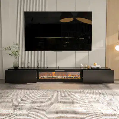 FUFU & GAGA - Modern Electric Fireplace TV Stand with Hidden Storage, 12-Color Flame, Quiet Supplemental Heating