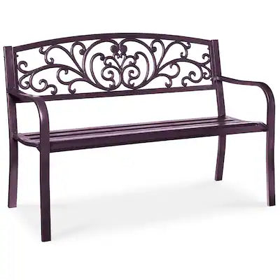 Best Choice Products - Outdoor Steel Bench Garden Patio Porch Furniture w/ Floral Design Backrest