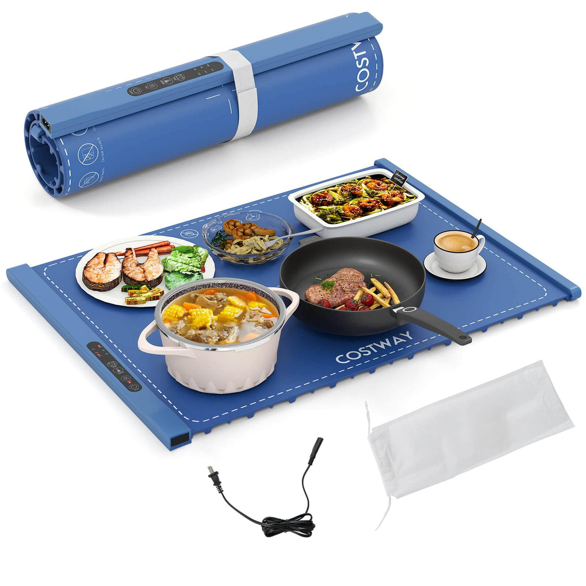 Costway - Rollable & Portable Electric Warming Tray with Fasting Heating Timer Auto Shut-Off - Blue